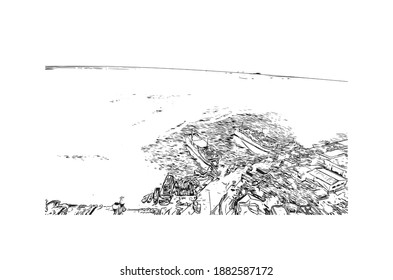Building view with landmark of Cebu is the
city in Philippines. Hand drawn sketch illustration in vector.
