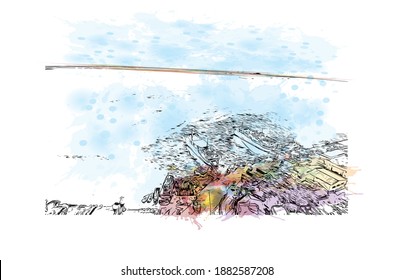 Building view with landmark of Cebu is the
city in Philippines. Watercolour splash with hand drawn sketch illustration in vector.