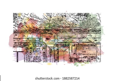 Building view with landmark of Cebu is the
city in Philippines. Watercolour splash with hand drawn sketch illustration in vector.