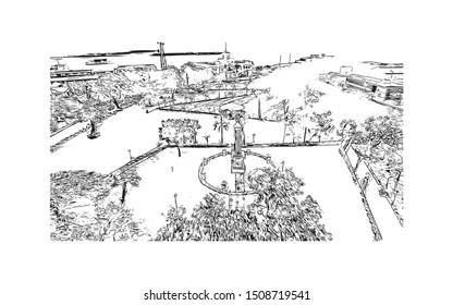Building view with landmark of Cebu is a province of the Philippines. Hand drawn sketch illustration in vector.
