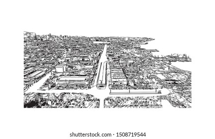 Building view with landmark of Cebu is a province of the Philippines. Hand drawn sketch illustration in vector.