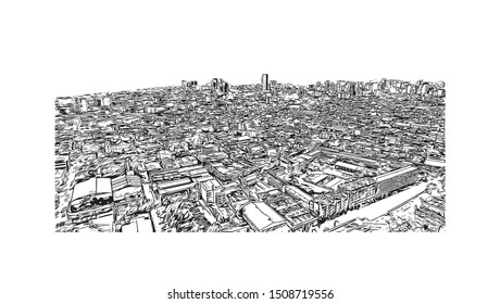 Building view with landmark of Cebu is a province of the Philippines. Hand drawn sketch illustration in vector.