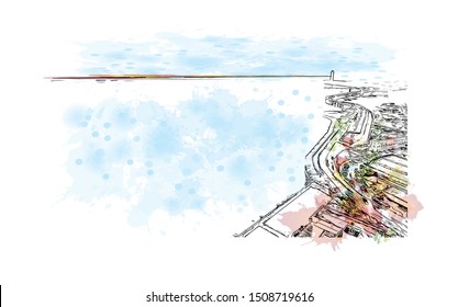 Building view with landmark of Cebu is a province of the Philippines. Watercolor splash with Hand drawn sketch illustration in vector.