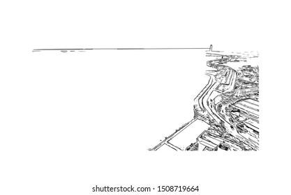 Building view with landmark of Cebu is a province of the Philippines. Hand drawn sketch illustration in vector.
