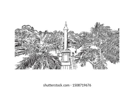 Building view with landmark of Cebu is a province of the Philippines. Hand drawn sketch illustration in vector.