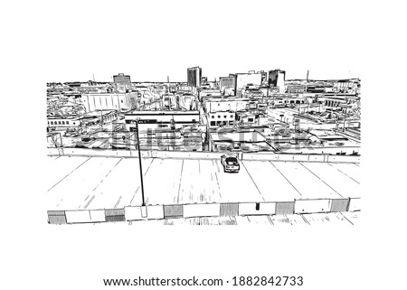 Building view with landmark of Cedar Rapids is a city in eastern Iowa. Hand drawn sketch illustration in vector.