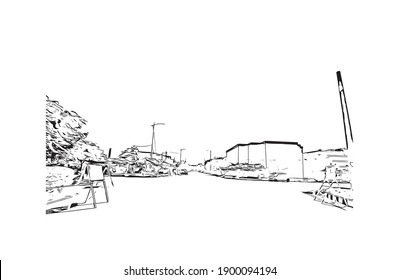 Building view with landmark of Chandigarh is the
city in India. Hand drawn sketch illustration in vector.