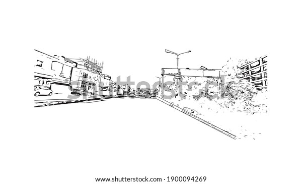 Building view with\
landmark of Chandigarh is the\
city in India. Hand drawn sketch\
illustration in\
vector.