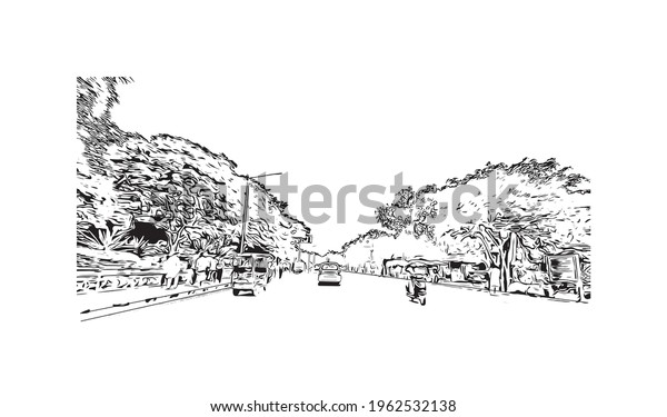 Building view with\
landmark of Chandigarh is the \
city in India. Hand drawn sketch\
illustration in\
vector.