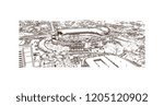 Building view with landmark of Charlotte is a major city and commercial hub in North Carolina. Hand drawn sketch illustration in vector.