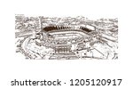Building view with landmark of Charlotte is a major city and commercial hub in North Carolina. Hand drawn sketch illustration in vector.