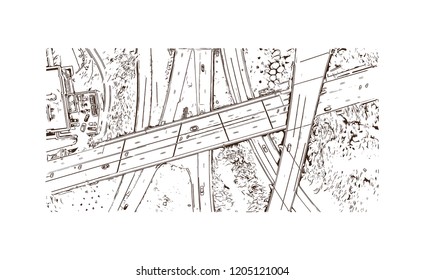 Building view with landmark of Charlotte is a major city and commercial hub in North Carolina. Hand drawn sketch illustration in vector.
