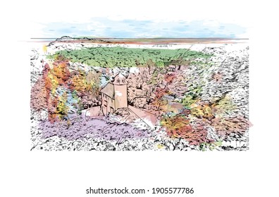 Building view with landmark of Chemnitz is the
city in Germany. Watercolor splash with hand drawn sketch illustration in vector.