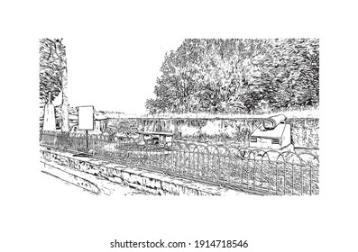 Building view with landmark of Chennai is the city in India. Hand drawn sketch illustration in vector.