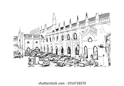 Building view with landmark of Chennai is the city in India. Hand drawn sketch illustration in vector.
