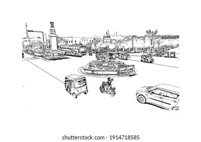 Building view with landmark of Chennai is the city in India. Hand drawn sketch illustration in vector.