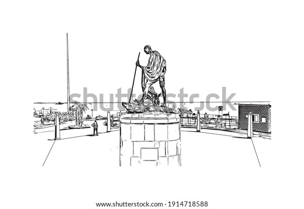 Building view with
landmark of Chennai is the city in India. Hand drawn sketch
illustration in
vector.
