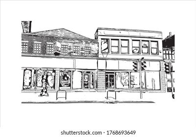Building view with landmark of  Chester is a city in northwest England. Hand drown sketch illustration in vector.