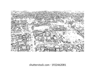 Building view with landmark of Chhindwara is the
city in India. Hand drawn sketch illustration in vector.