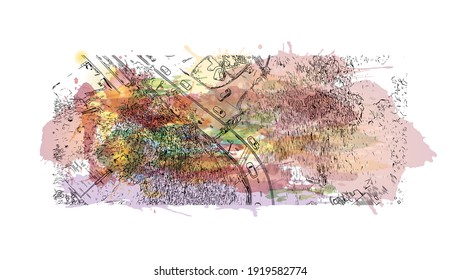 Building view with landmark of Chiang Mai is a city in mountainous northern Thailand. Watercolour splash with hand drawn sketch illustration in vector.