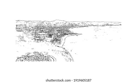 Building view with landmark of Chiba is the
city in Japan. Hand drawn sketch illustration in vector.
