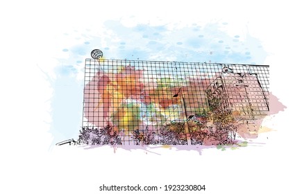 Building view with landmark of Chisinau is the
capital of Moldova. Watercolour splash with hand drawn sketch illustration in vector.
