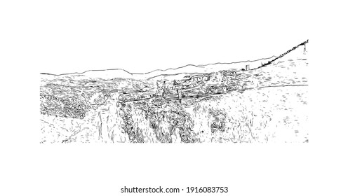 Construir vistas con un punto de referencia de Chlef es la capital de Argelia. Dibujo a mano de ilustración de esbozo en vector.