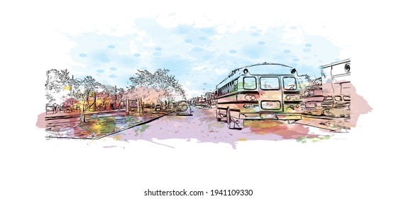 Building view with landmark of Choluteca is the 
municipality in Honduras. Watercolour splash with hand drawn sketch illustration in vector.