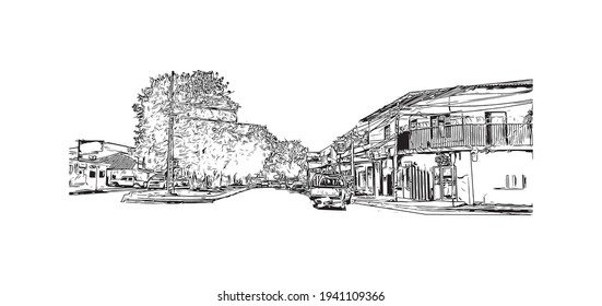 Building view with landmark of Choluteca is the 
municipality in Honduras. Hand drawn sketch illustration in vector.