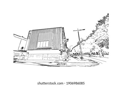Building view with landmark of Christchurch is the
city in the New Zealand. Hand drawn sketch illustration in vector.