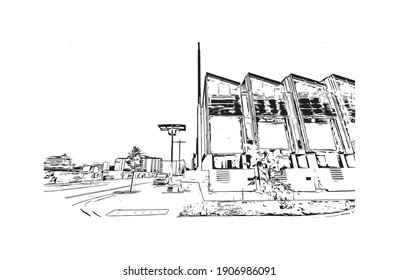 Building view with landmark of Christchurch is the
city in the New Zealand. Hand drawn sketch illustration in vector.