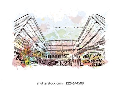 Building view with landmark of Christchurch, known for its English heritage, is located on the east coast of New Zealand’s South Island. Hand drawn sketch illustration in vector.