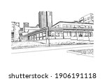 Building view with landmark of Cincinnati is the
city in Ohio. Hand drawn sketch illustration in vector.