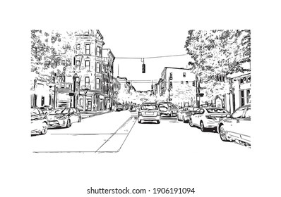 Building view with landmark of Cincinnati is the
city in Ohio. Hand drawn sketch illustration in vector.