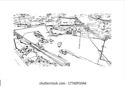 Building view with landmark of The city of Abaetetuba is located in Para State, Brazil. Hand drawn sketch illustration in vector.