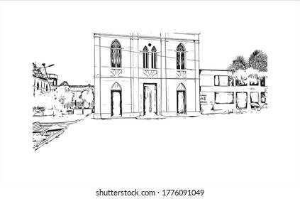 Building view with landmark of The city of Abaetetuba is located in Para State, Brazil. Hand drawn sketch illustration in vector.