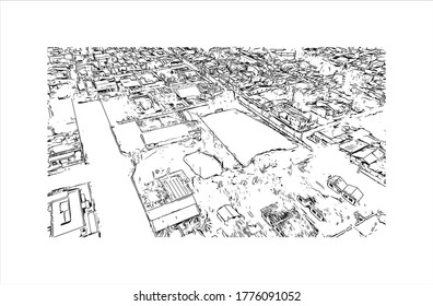 Building view with landmark of The city of Abaetetuba is located in Para State, Brazil. Hand drawn sketch illustration in vector.