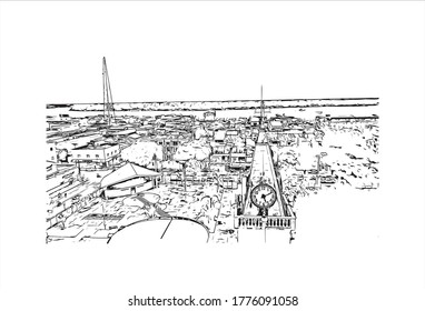 Building view with landmark of The city of Abaetetuba is located in Para State, Brazil. Hand drawn sketch illustration in vector.