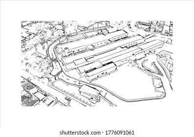 Building view with landmark of The city of Abaetetuba is located in Para State, Brazil. Hand drawn sketch illustration in vector.