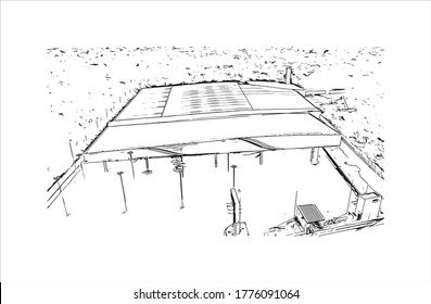 Building view with landmark of The city of Abaetetuba is located in Para State, Brazil. Hand drawn sketch illustration in vector.