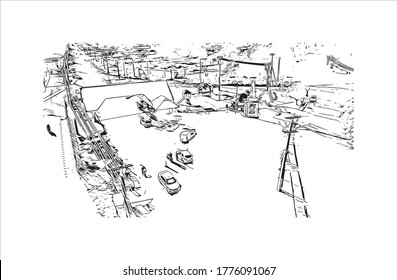 Building view with landmark of The city of Abaetetuba is located in Para State, Brazil. Hand drawn sketch illustration in vector.