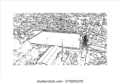 Building view with landmark of The city of Abaetetuba is located in Para State, Brazil. Hand drawn sketch illustration in vector.