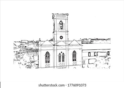 Building view with landmark of The city of Abaetetuba is located in Para State, Brazil. Hand drawn sketch illustration in vector.