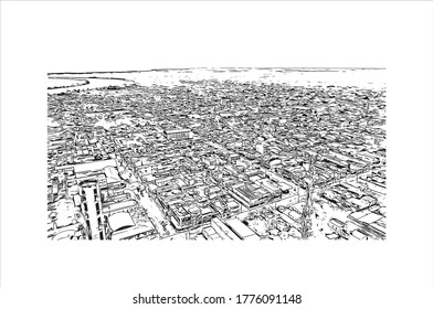 Building view with landmark of The city of Abaetetuba is located in Para State, Brazil. Hand drawn sketch illustration in vector.