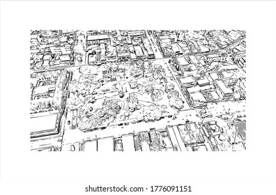 Building view with landmark of The city of Abaetetuba is located in Para State, Brazil. Hand drawn sketch illustration in vector.