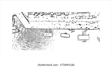 Building view with landmark of The city of Abaetetuba is located in Para State, Brazil. Hand drawn sketch illustration in vector.