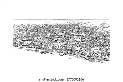 Building view with landmark of The city of Abaetetuba is located in Para State, Brazil. Hand drawn sketch illustration in vector.