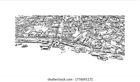 Building view with landmark of The city of Abaetetuba is located in Para State, Brazil. Hand drawn sketch illustration in vector.