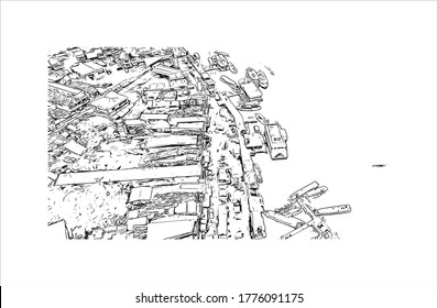 Building view with landmark of The city of Abaetetuba is located in Para State, Brazil. Hand drawn sketch illustration in vector.