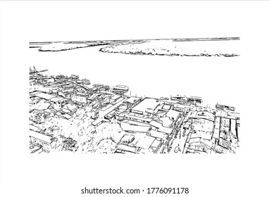 Building view with landmark of The city of Abaetetuba is located in Para State, Brazil. Hand drawn sketch illustration in vector.